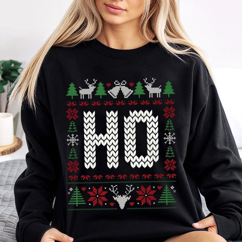 Humorous Matching Couples Holiday Sweater, HO Ugly Christmas Sweatshirt, Retro Xmas Party Pullover, Adorable Christmas Gag Present