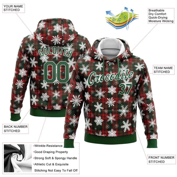 Snowflake Plaid Holiday Sweatshirt, Custom Christmas Hoodie, Personalized Name Number Pullover Hoodie, Festive Winter Hoodie,