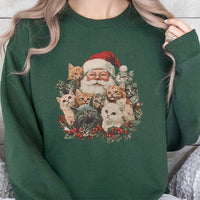 Adorable Christmas Cat Sweatshirt, Retro Santa Claus and Kittens Sweatshirt, Vintage Holiday Graphic Sweatshirt, Festive Cat Lover Crewneck Present