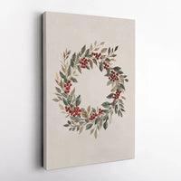 Watercolor Holiday Berry Wreath Art, Red Berry Wreath Canvas Print, Festive Berry Wreath Poster, Christmas Wall Decor, Digital Download