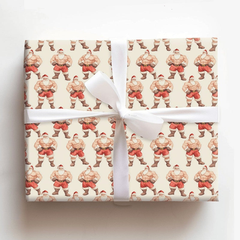 Muscular Bodybuilder Christmas Gift Wrap, Buff Santa Wrapping Paper, Humorous Gag Gift Wrapping Paper, White Elephant Paper Roll