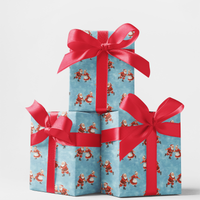 Vintage Christmas Gift Wrap, Skating Santa Wrapping Paper, Retro Santa Holiday Paper, Festive Roll Gift Wrap, Xmas Present Packaging