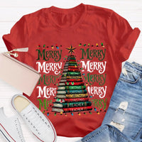 Festive Reading Holiday Graphic Tee, Christmas Book Tree Teacher Shirt, Bookish Xmas Tree T-Shirt, English Teacher Christmas Present