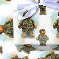 Camouflage Soldier Gift Wrap, Military Gingerbread Man Wrapping Paper, Patriotic Christmas Wrapping Paper, Veteran Holiday Gift Wrap Roll