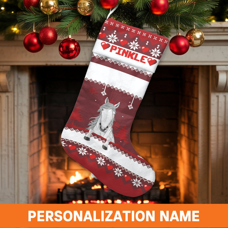 Custom Name Equine Stocking, Personalized Horse Christmas Stocking, Adorable Pony Holiday Stocking, Horse Lover Present, Rustic Farmhouse Decor