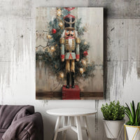 Festive Soldier Tree Canvas, Christmas Nutcracker Wall Art, Holiday Nutcracker Canvas Print, Xmas Home Wall Decor, Winter Seasonal Wall Art