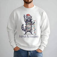 Humorous Woodland Animal Holiday Sweater, Feral and Festive Raccoon Christmas Sweatshirt, Retro Trash Panda Xmas Pullover Present