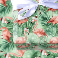 Tropical Flamingo Gift Wrap, Flamingo Christmas Wrapping Paper, Beach Holiday Wrapping Paper, Coastal Xmas Gift Wrap, Palm Leaf Present Roll