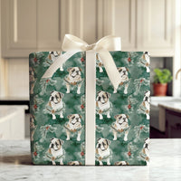 Festive Green Dog Christmas Gift Wrap, English Bulldog Pine Wreath Wrapping Paper, Watercolor Bulldog Holiday Wrapping Paper, Pet Lover Wrap