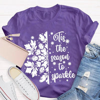 Festive Holiday Graphic Shirt, Tis the Season to Sparkle Snowflake T-Shirt, Winter Sparkle Christmas Tee, Womens Seasonal Holiday Shirt