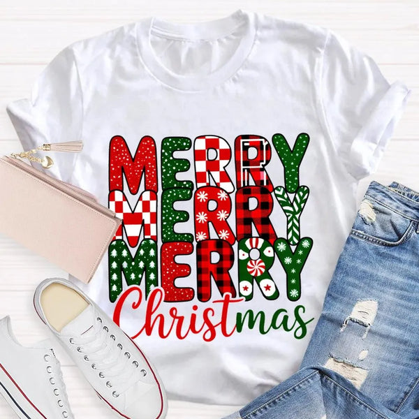 Festive Holiday Graphic T-Shirt, Merry Christmas Plaid Snowflakes Shirt, Buffalo Plaid Christmas Tee, Winter Season Womens Ap