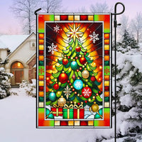 Festive Holiday Yard Flag, Stained Glass Christmas Tree Garden Flag, Double Sided Winter Lawn Flag, Seasonal Outdoor Decor