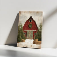 Snowy Winter Barn Wall Art, Red Barn Christmas Canvas, Rustic Farmhouse Holiday Canvas Print, Country Barn Christmas Decor, Comfy Farm Present