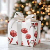 Humorous Santa Claus Gift Wrap, Cheerleader Santa Wrapping Paper, Red Pom Pom Christmas Wrapping Paper, Humorous Holiday Gift Wrapping Paper