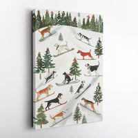 Adorable Winter Dog Canvas Print, Skiing Dogs Christmas Canvas Art, Whimsical Snow Holiday Wall Art, Festive Pet Canvas Decor, Dog Lover Present