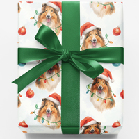 Santa Hat Collie Gift Wrap, Collie Dog Christmas Wrapping Paper, Adorable Collie Holiday Wrapping Paper, Dog Lover Xmas Present Wrap Roll