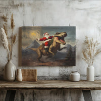 Humorous Dinosaur Christmas Wall Art, Santa Riding T-Rex Canvas Print, Humorous Santa TRex Canvas Decor, Unique Holiday Dino Present