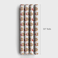 Watercolor Wild Animal Gift Wrap Paper, Lion with Santa Hat Christmas Wrapping Paper, Safari Holiday Wrapping Paper, Xmas Gift Wrap Roll