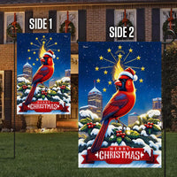 Santa Hat Cardinal Yard Flag, Indiana Christmas Garden Flag, State Torch Hoosier Flag, Double-Sided Holiday Flag, Seasonal Winter Lawn Decor
