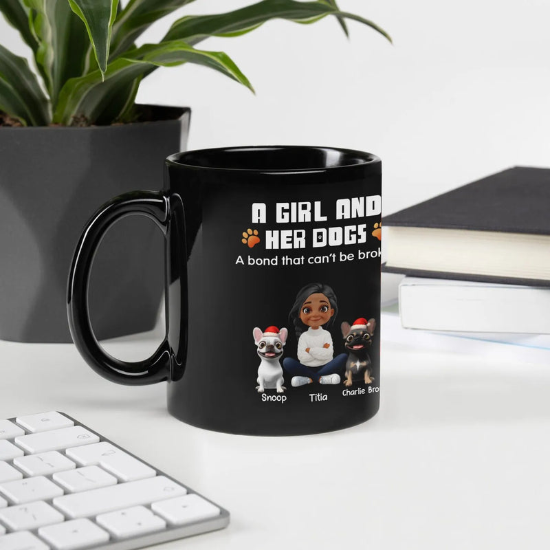 Custom Girl and Dogs Coffee Mug, Personalized Dog Mom Mug, Adorable Pet Lover Ceramic Mug, Holiday Christmas Keepsake Present for Her