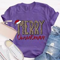 Cheetah Holiday Graphic Tee, Leopard Print Merry Christmas Teacher Shirt, Festive Animal Print Teacher Shirt, Teacher Xmas Present Tee