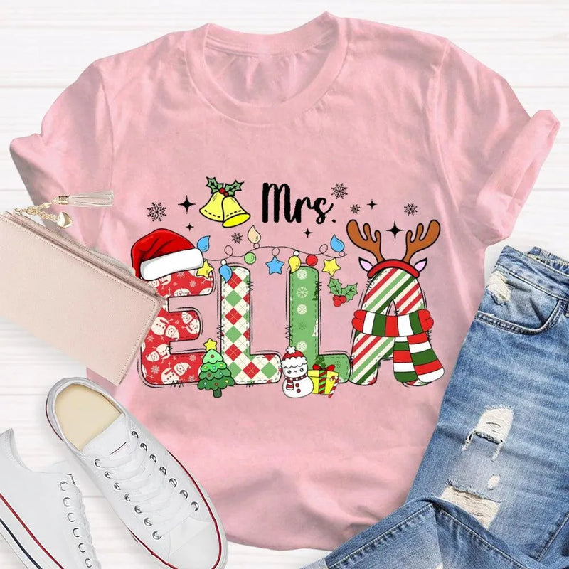 Custom Name Holiday Shirt, Personalized Christmas Snowflake T-Shirt, Festive Winter Family Graphic Tee, Matching Xmas Present Top