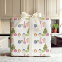 Watercolor Holiday Presents Gift Wrap, Christmas Tree Wrapping Paper, Festive Colorful Xmas Tree Gift Wrapping Paper, Winter Present Wrap