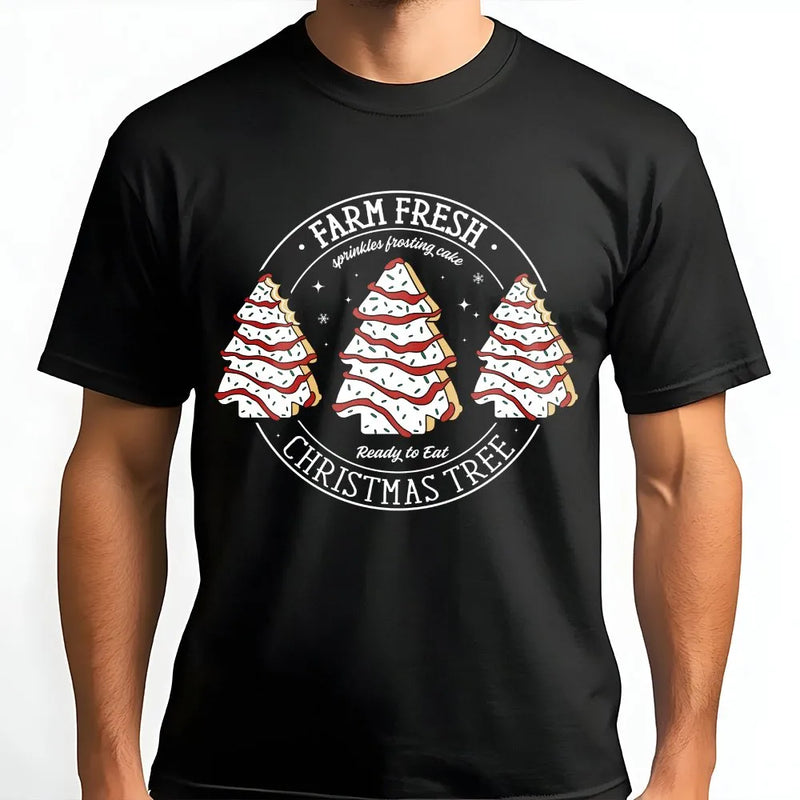 Humorous Christmas Cake Slice Tee, Farm Fresh Christmas Tree Shirt, Retro Holiday Dessert T-Shirt, Christmas Tree Graphic Tee, Xmas Present