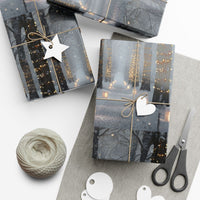 Snowy Woodland Path Gift Wrap, Winter Forest Wrapping Paper, Fairy Lights Holiday Gift Wrapping Paper, Elegant Christmas Paper Roll