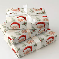 Classic Santa Claus Christmas Gift Wrap, Vintage Santa Wrapping Paper, Retro Watercolor Santa Wrapping Paper, Holiday Holly Gift Wrap Roll