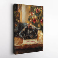 Sleeping Black Cat Santa Letter Canvas Print, Christmas Cat Canvas Wall Art, Adorable Holiday Cat Wall Art, Festive Winter Animal Canvas Present