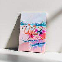 Flamingo Christmas Wall Art, Tropical Santa Sleigh Canvas, Coastal Holiday Canvas Print, Festive Pink Santa Xmas Wall Decor Present