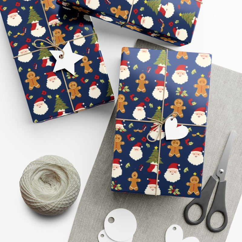 Gingerbread Man Christmas Gift Wrap, Santa Claus Wrapping Paper, Festive Tree Present Paper, Adorable Holiday Wrapping Paper Roll for Kids
