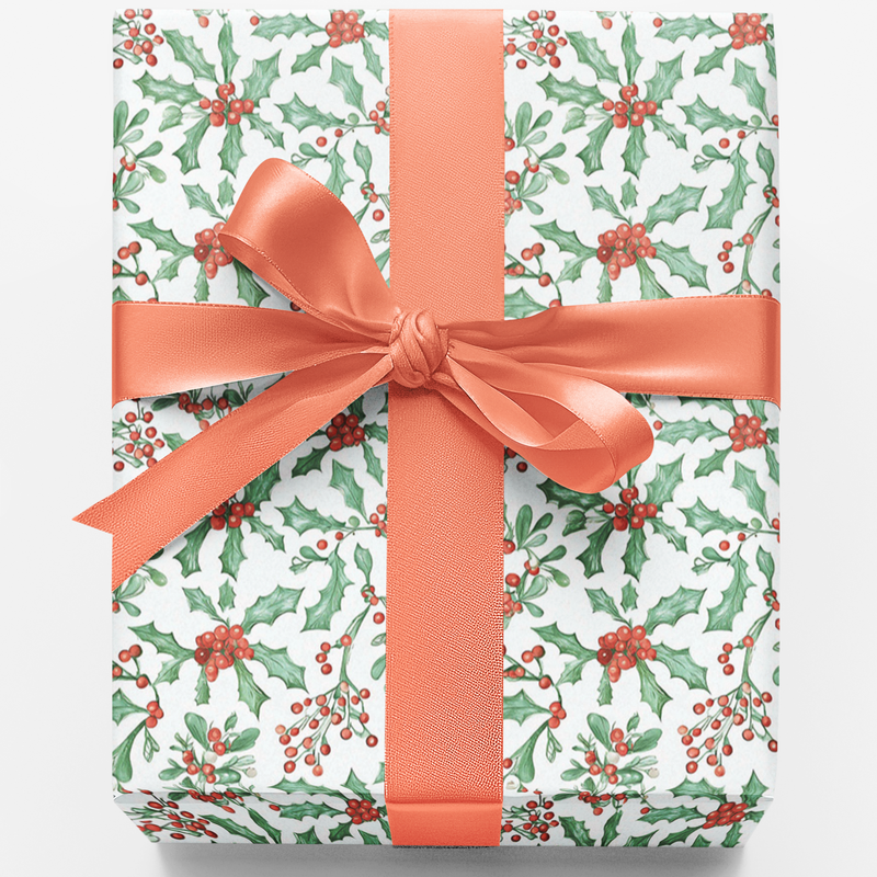 Winter Botanical Holiday Gift Wrap, Christmas Mistletoe Wrapping Paper, Greenery Christmas Wrapping Paper, Festive Present Paper Roll