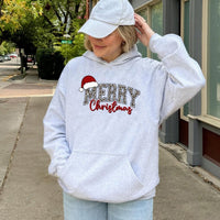 Santa Hat Typography Hooded Sweatshirt, Leopard Print Merry Christmas Hoodie, Adorable Animal Print Holiday Pullover, Festive Cheetah Jumper