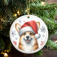Santa Hat Dog Ceramic Ornament, Corgi Christmas Ornament, Personalized Dog Holiday Ornament, Puppy Xmas Tree Decor, Dog Lover Christmas Present
