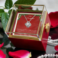 Sparkling CZ Knot Pendant, Daughter Love Knot Necklace from Mom, White Gold Love Knot Jewelry, Rotating Rose Box Necklace, Christmas Present