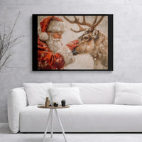 Snowy Holiday Canvas Print, Santa Claus and Reindeer Canvas Wall Art, Whimsical Christmas Wall Decor, Festive Winter Canvas, Xmas Present