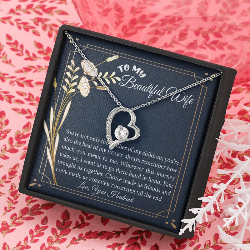 Cubic Zirconia 14K White Gold Finish Pendant, To My Wife Heart Necklace, Romantic Husband Present, Birthday Christmas Jewelry for Her