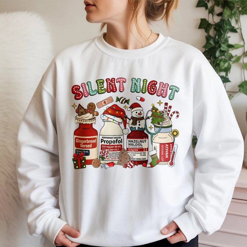 Medical Holiday Sweatshirt, Silent Night Nurse Christmas Sweatshirt, ICU Doctor Crewneck Sweatshirt, Humorous Nurse Sweater, Healthcare Present