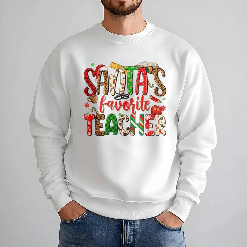 Festive School Holiday Crewneck, Santa's Favorite Teacher Sweatshirt, Teacher Christmas Sweater, Adorable Educator Holiday Pullover Present