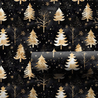 Black Christmas Gift Wrap, Gold and White Tree Wrapping Paper, Modern Winter Forest Present Wrap, Elegant Holiday Night Gift Wrapping Paper