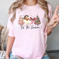 Retro Leopard Santa Graphic Tee, Tis the Season Christmas Shirt, Holiday Season T-Shirt, Adorable Xmas Festive Top, Winter Christmas Party Shirt