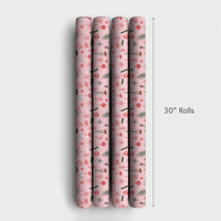 Hand Drawn Holiday Ornament Gift Wrap, Pink Christmas Tree Wrapping Paper, Pastel Pink Christmas Wrapping Paper, Festive Xmas Wrapping Paper