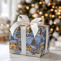 Winter Night Scene Gift Wrap, Snowy Christmas Village Wrapping Paper, Comfy Illuminated House Wrapping Paper, Festive Holiday Wrapping Paper