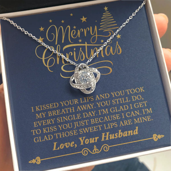 14k White Gold Love Knot Pendant, Love Knot Necklace for Wife from Husband, Crystal Love Knot Necklace, Romantic Christmas Je