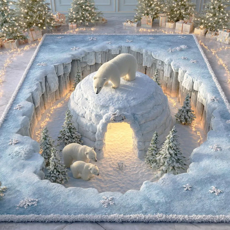 Winter Holiday Floor Rug, Frozen Paws Polar Bear Area Rug, Comfy Christmas Accent Rug, Non-Slip Washable Rug, Festive Animal Lover Present