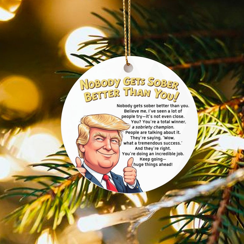 Humorous Caricature Recovery Ornament, Sober Milestone Christmas Ornament, Sobriety Anniversary Ceramic Ornament, Xmas Tree Decor Present for Him