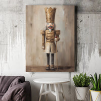 Vintage King Oil Painting Canvas, Gold Nutcracker Canvas Wall Art, Christmas Holiday Wall Art, Nutcracker Winter Canvas Print, Holiday Present