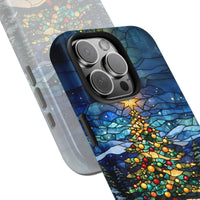 Holiday Ornament Art Cover, Stained Glass Christmas Tree iPhone Case, Dual Layer Polycarbonate Case, Festive Winter Season Present Case
